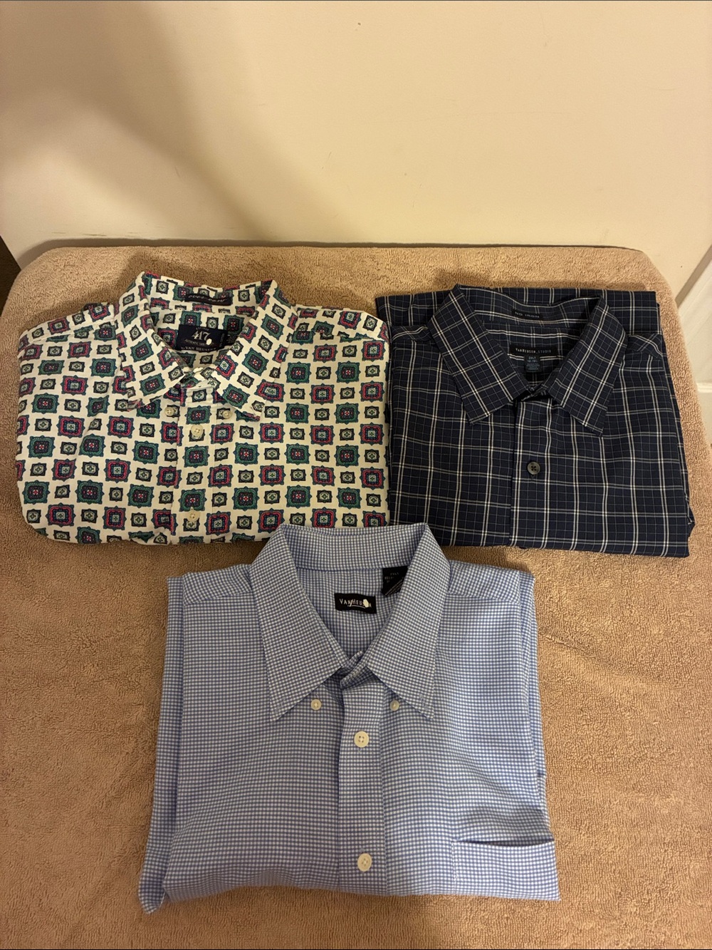 Lot of 3 size 2XLT Van Heusen Light Blue Gingham Button-Down‎ Shirt